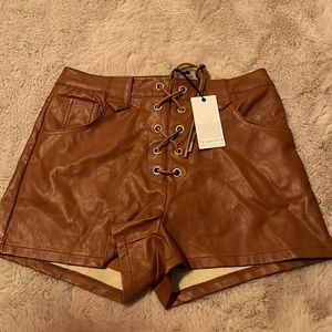 Camel faux leather shorts